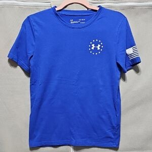 Under Armour Blue Short Sleeve Crew Tee with Flag Sleeve Graphic